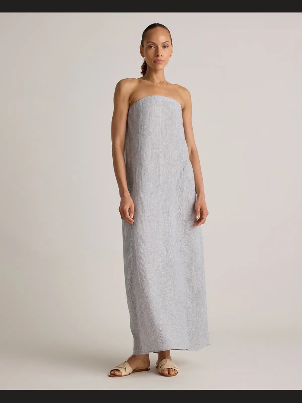 Quince Strapless Light Gray Linen-Blend Maxi Dress